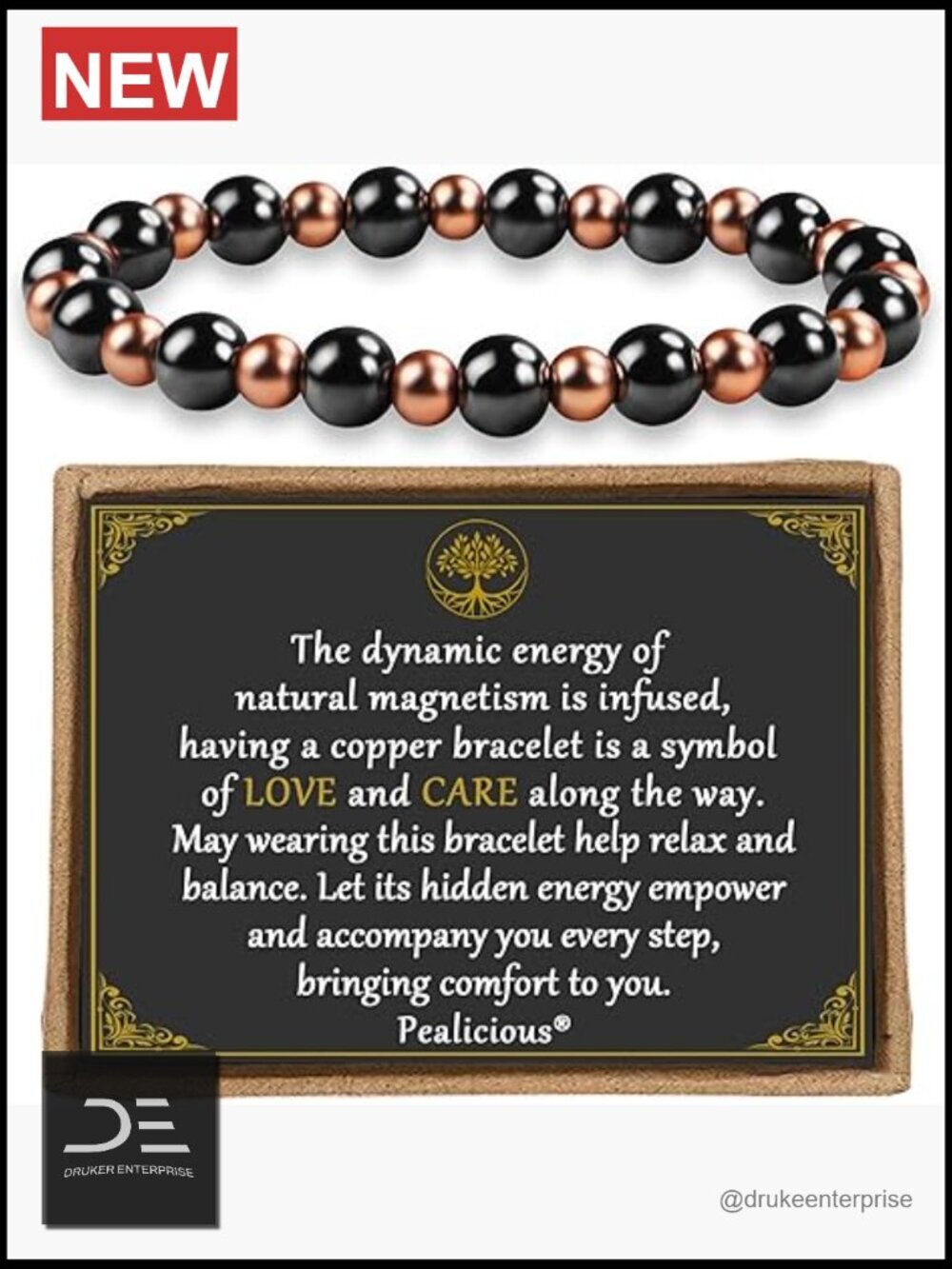 Copper Magnetic Bracelet 3800 Gauss Beads for Women and Men